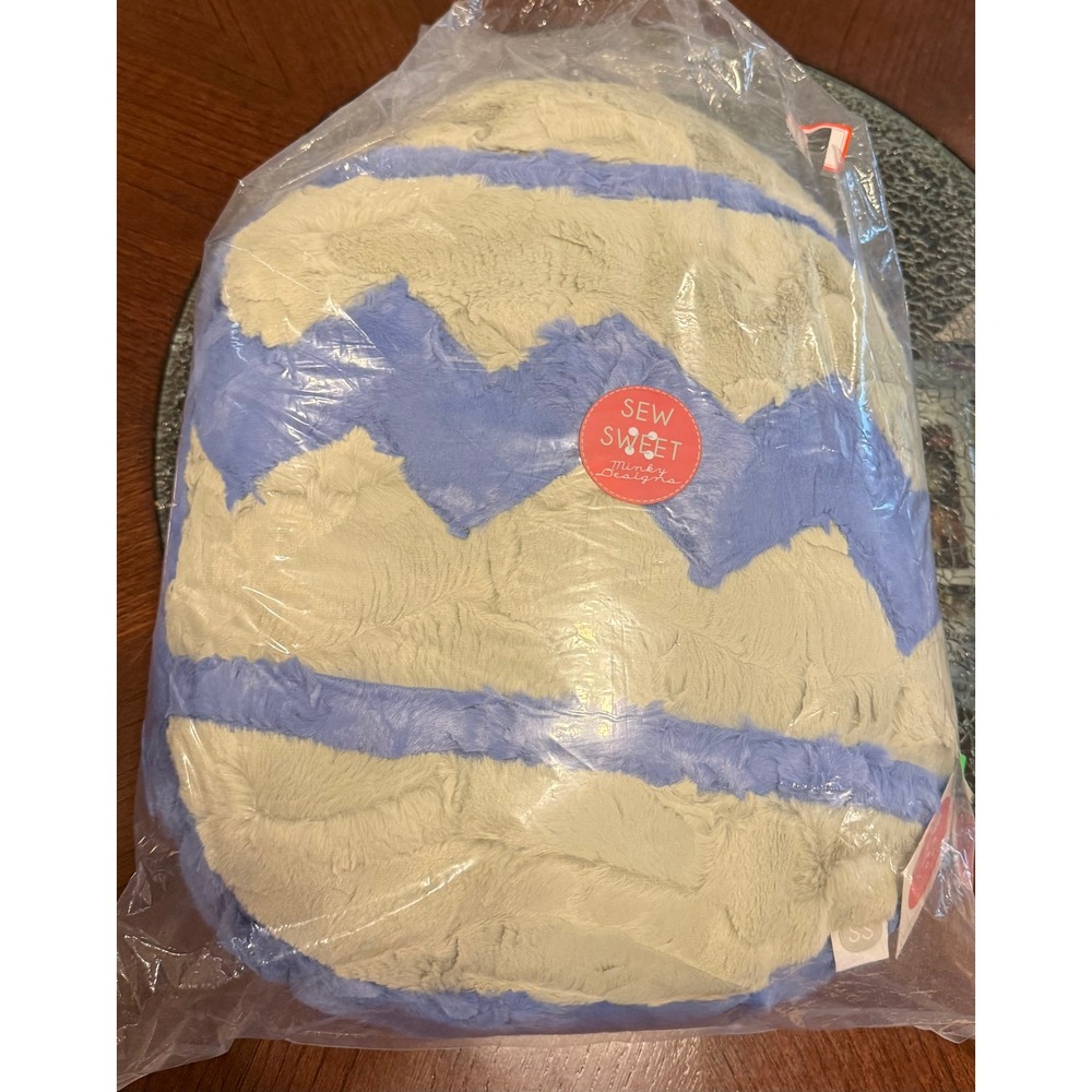 Sew Sweet Minky Designs 16 Inch Easter Egg Plush Pillow Blue Cream Zigzag NEW